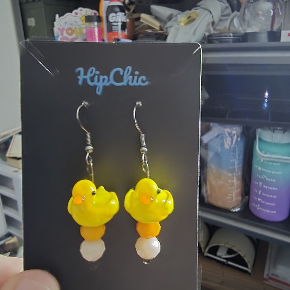 Yellow Duck Earrings with Beads - Picture 3 of 3
